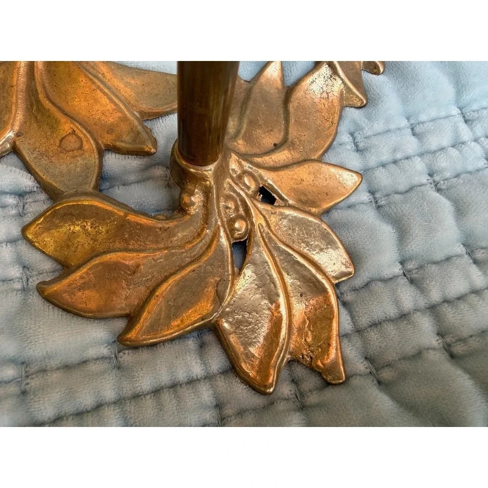 Vintage Italian Brass 3 Arm Candelabra Neoclassical Laurel Leaf Berries Gold